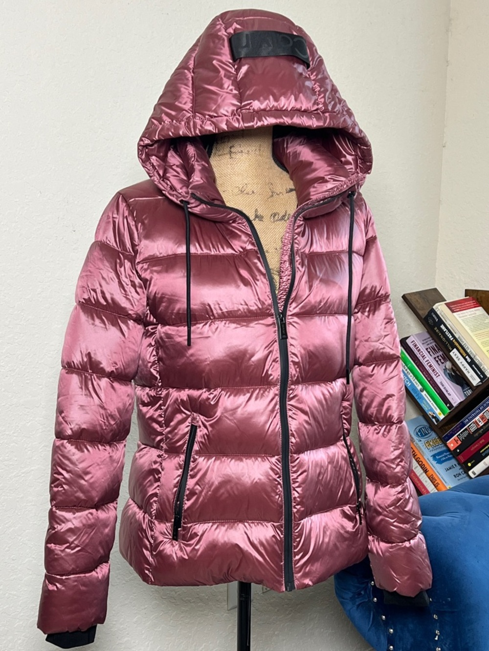 Women's Hooded Puffer Jacket - Dusty Rose